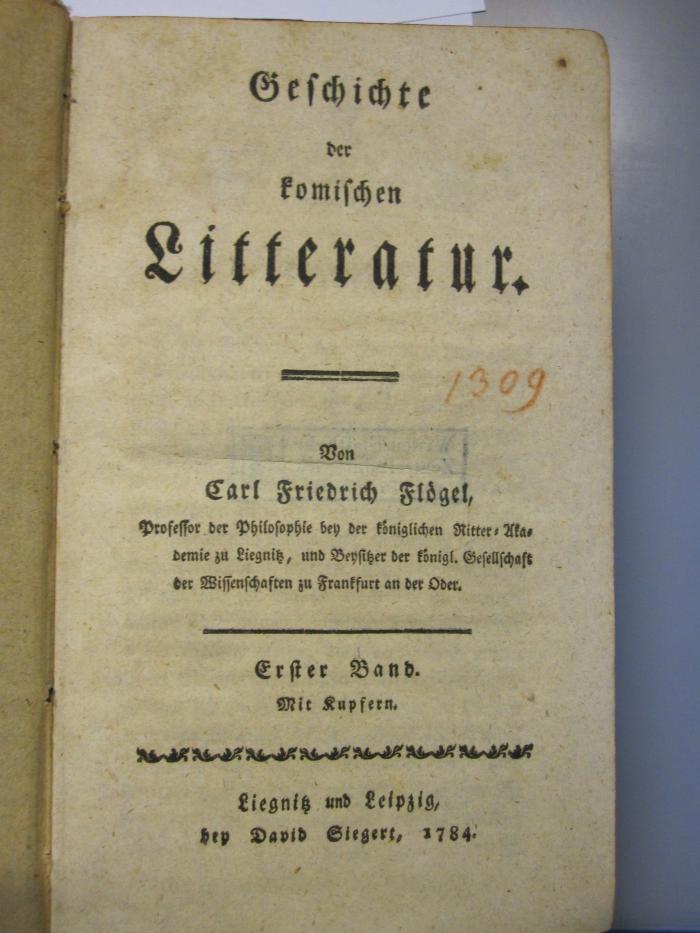 L 61 55_1: Geschichte der komischen Literatur (1784);48 / 636 (unbekannt), Von Hand: Nummer; '1309'. 