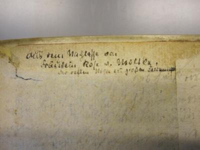 L 220 Gel51_1.2.: Fabeln und Erzählungen (1746);50 / 7104 (Moltke, Rosa von), Von Hand: Notiz; 'Aus dem Nachlasse von Fräulein Rosa z. Moltke, der ersten Nichte [?] des großen Feldmarschalles'. 