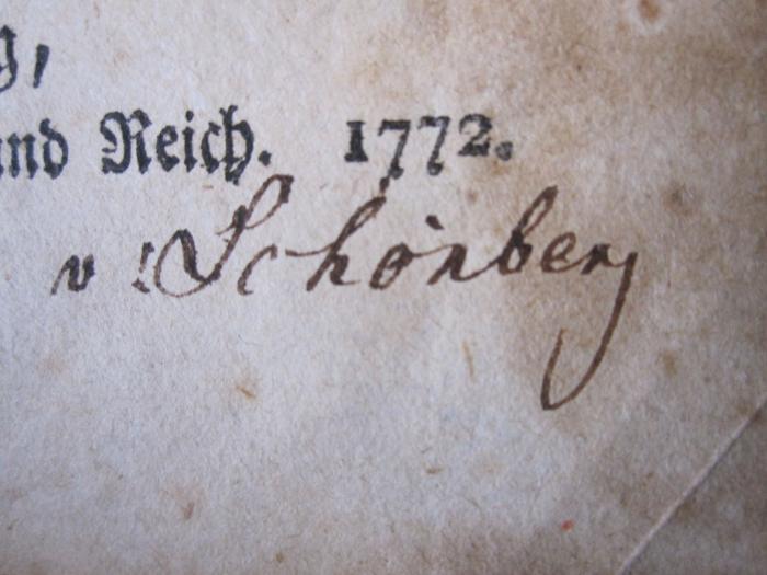 L 220 Weis50_1-3: Kleine Lyrische Gedichte (1782);- (Schönberg, [?] von), Von Hand: Autogramm, Name; 'v Schönberg'. 