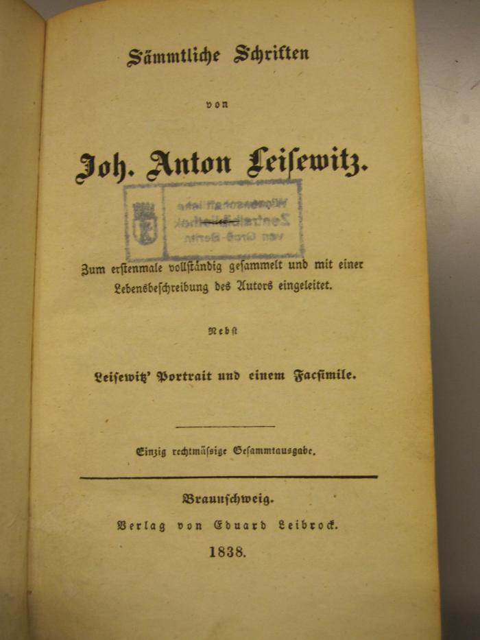 L 224 Leis1: Sämmtliche Schriften (1838)