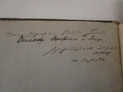  Das Leben und Wirken von Rudolph Brandes in besonderer Beziehung auf seine Verdienste um die Pharmacie und den Apothekerverein in Norddeutschland (1844);- (Ollenberg[?], [?];Bley, Ludwig Franz), Von Hand: Widmung; 'seinem hochgeehrten Freund Herrn Ollenberg Apotheker in Lemgo, hochachtungsvoll und freundschaftlich der Verfasser'. 