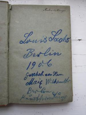  Populäre wissenschaftliche Vorträge (1865);- (Sachs, Louis;Mai, Max), Von Hand: Autogramm, Name, Ortsangabe, Datum, Berufsangabe/Titel/Branche, Besitzwechsel; 'Louis Sachs
Berlin
1906
Geschek von Herrn
May Wilhelmstr
Berlin
Kunsthandlung'. 
