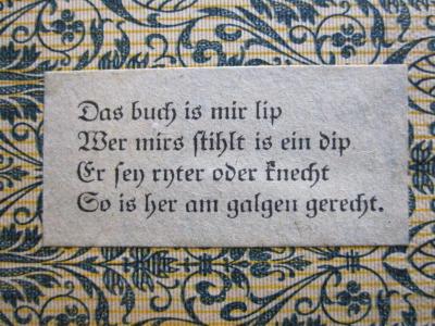 G 216 104_2: Der Feldzug in West- und Mitteldeutschland (1871);- (Lischke, Reinhold), Etikett: -; 'Das buch is mir lip Wer mirs stihlt is ein dip Er sey ryter oder knecht So is her am galgen gerecht.'.  (Prototyp)