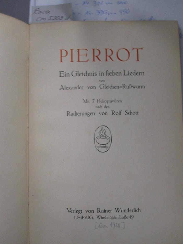 Cm 5909 d: Pierrot. Ein gleichnis in sieben Liedern ([1920])