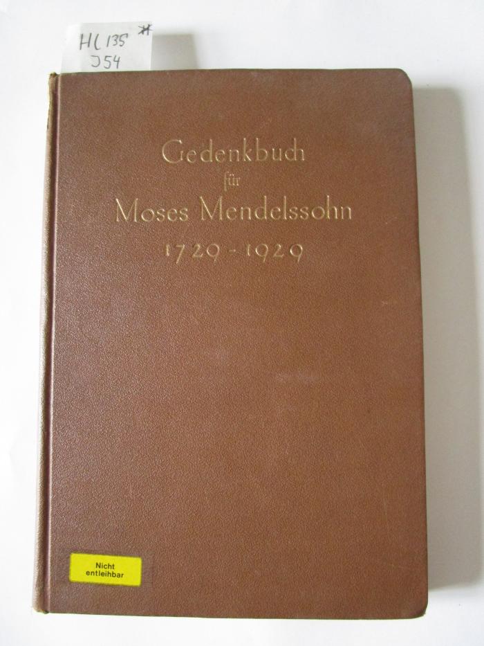 Hl 135: Gedenkbuch für Moses Mendelsohn (1929)