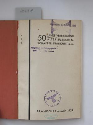  50 Jahre Vereinigung Alter Burschenschaften Frankfurt a. M. (1929)