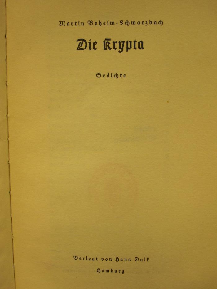 Cm 6518 2. Ex.: Die Krypta : Gedichte ([1938])