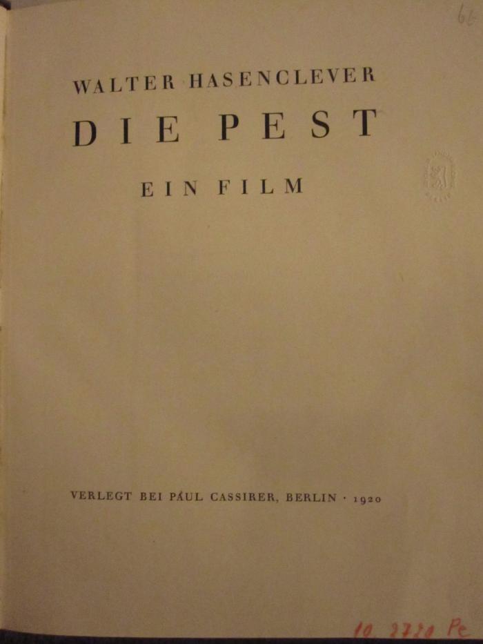 Rara 432 x: Die Pest : Ein Film (1920)