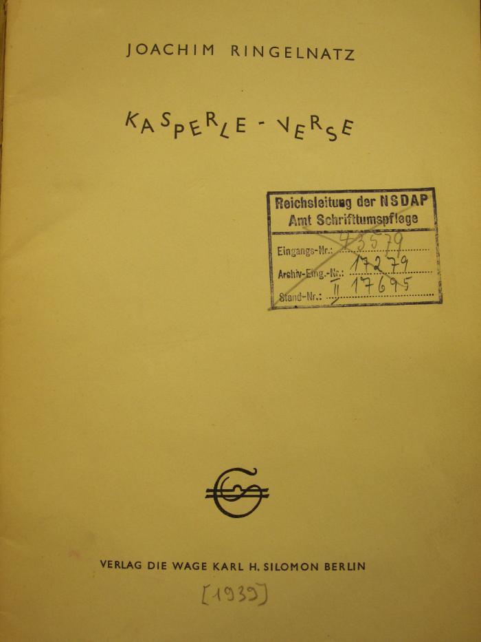 Cm 6838: Kasperle-Verse ([1939]);G48 / 783 (Nationalsozialistische Deutsche Arbeiterpartei. Amt für Schrifttumspflege), Von Hand: Signatur; 'II 17695'. 
