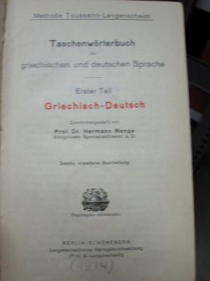 Sa 532 b1: Taschenwörterbuch der griechischen und deutschen Sprache ([1910])