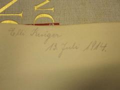 - (Krüger, Elli), Von Hand: Autogramm, Name, Datum; 'Elli Krüger. 13. Juli 1914.'. 