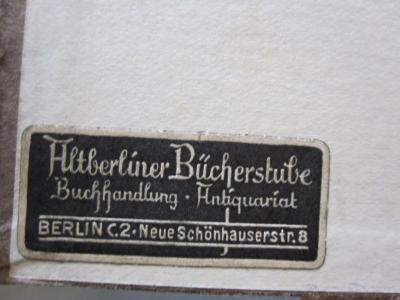 Ko 612 c: Biochemische Behandlung der Krankheiten (1923);D51 / 779 (Altberliner Bücherstube), Etikett: Buchhändler, Ortsangabe, Name; 'Altberliner Bücherstube 
Buchhandlung - Antiquariat 
Berlin C2 - Neue Schönhauserstr. 8'.  (Prototyp)
