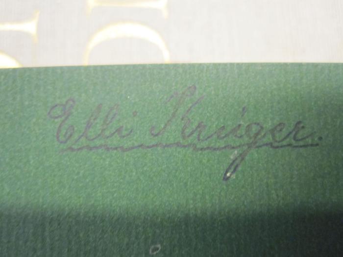 L 242 Bloem 52: Das eiserne Jahr : Roman (1910);- (Krüger, Elli), Von Hand: Name; 'Elli Krüger'. 