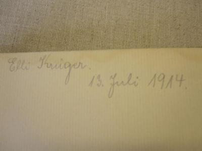 L 242 Bloem 51: Volk wider Volk : Roman (1912);- (Krüger, Elli), Von Hand: Autogramm; 'Elli Krüger. 13. Juli 1914.'. 