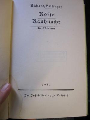 L 242 Bil 52: Rosse / Rauhnacht : zwei Dramen (1931)