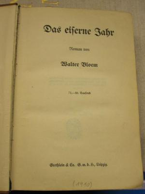 L 242 Bloem 52: Das eiserne Jahr : Roman (1910)