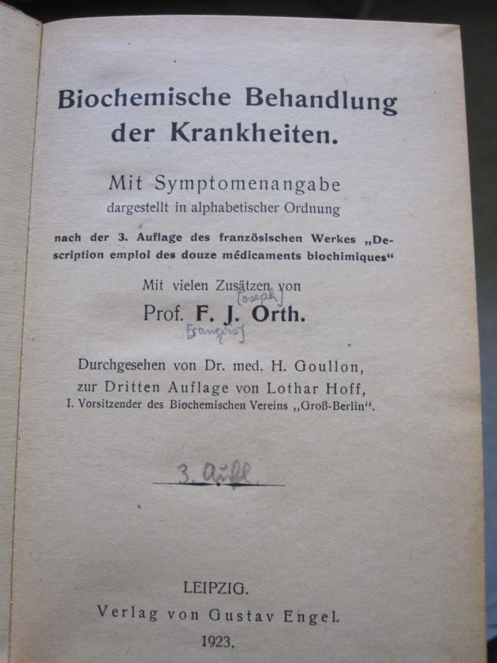 Ko 612 c: Biochemische Behandlung der Krankheiten (1923)