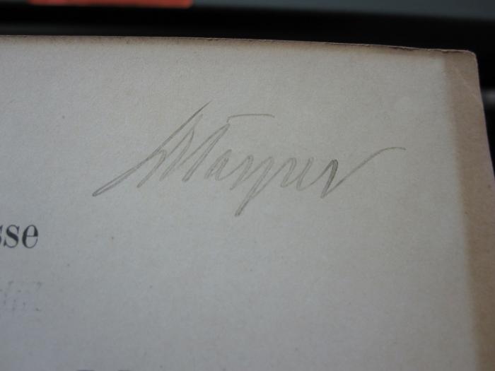 Kn 228: Ergebnisse der Fango-Behandlung, Die (1898);D51 / 105 (Masper[?]), Von Hand: Autogramm; '[Dr. Masper]?'. 