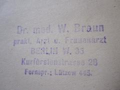 D51 / 80 (Braun, W.), Stempel: Name, Ortsangabe; 'Dr. med. W. Braun prakt. Arzt u. Frauenarzt Berlin W. 35 Kurfürstenstrasse 28 Fernspr.: Lützow 445'. 