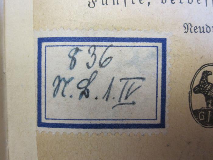 X 2746 e: Mineralogie (1919);D51 / 182 (unbekannt;Scheyer, Leopold), Etikett: Signatur; '836 N. L. 1. IV'. 