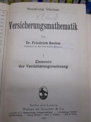 Jc 103 1: Versicherungsmathematik : I: Elemente der Versicheungsrechnung (1925)