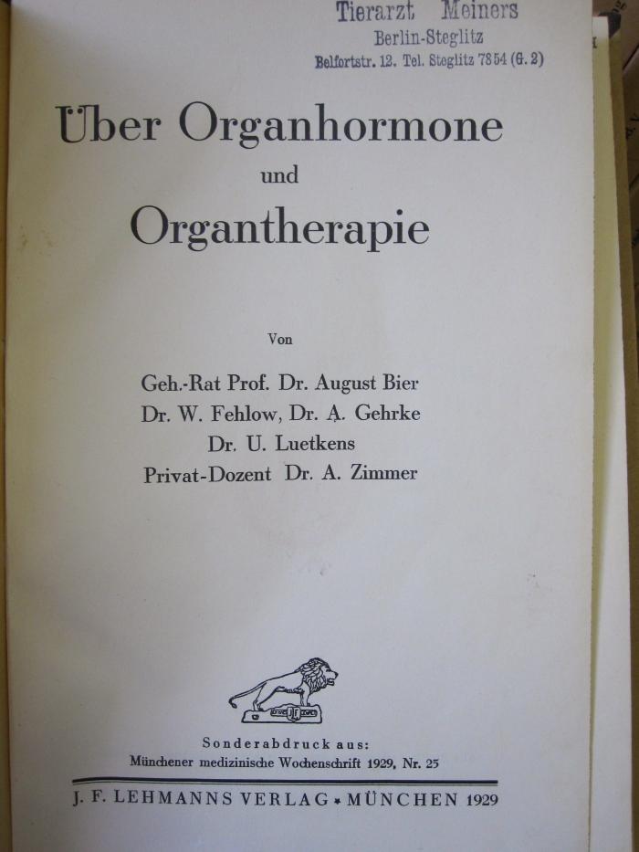 Ki 593: Über Organhormone und Organtherapie (1929)