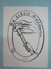 D51 / 174 (Elkan[?], [?]), Etikett: Exlibris, Name, Berufsangabe/Titel/Branche, Abbildung; 'Ex Libris Dr. Elkan XV 17 [482]'.  (Prototyp)