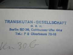 D51 / 166 (Transkutan-Gesellschaft m. b. H.), Stempel: Name, Ortsangabe; 'Transkutan-Gesellschaft 
M. B. H. 
Berlin SO 36, Cottbusser Ufer 44a 
Tel.: F 8 Oberbaum 7848'. 