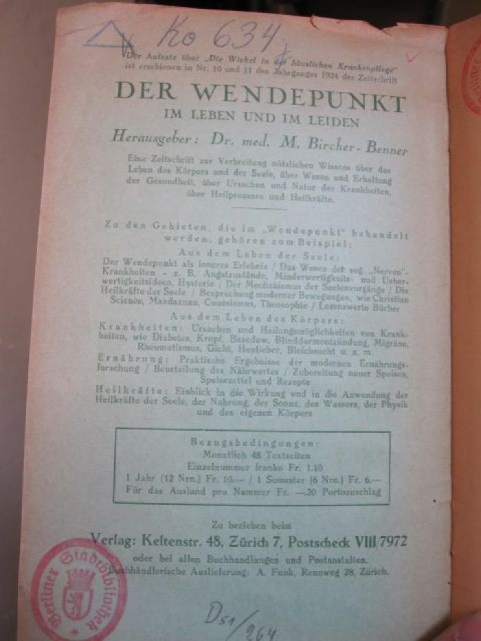 Ko 634: Die Wickel in der häuslichen Krankenpflege ([1924])