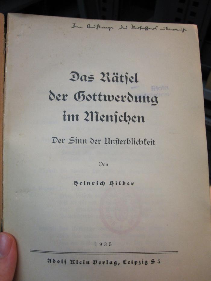 Ua 512: Rätsel der Gottwerdung im Menschen, Das (1935)