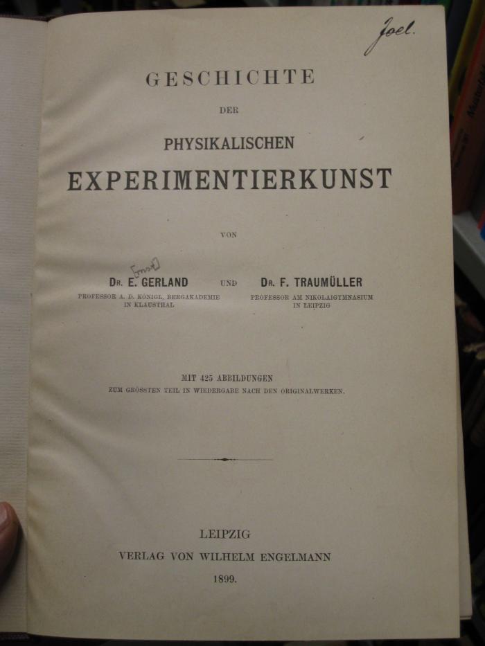 Kc 821: Geschichte der physikalischen Experimentierkunst (1899)