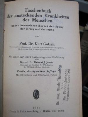Kk 755 b: Taschenbuch der ansteckenden Krankheiten des Menschen (1944)
