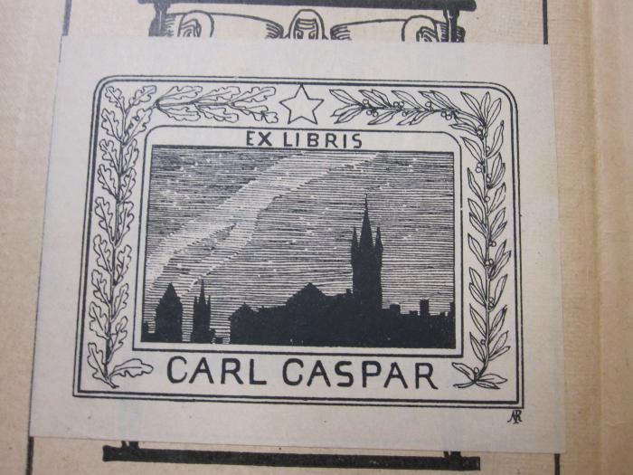 Kg 2068: Experimentelle Abstammungs- und Vererbungslehre (1913);D51 / 440 (Caspar, Carl), Etikett: Exlibris, Name; 'Ex Libris Carl Caspar'. 