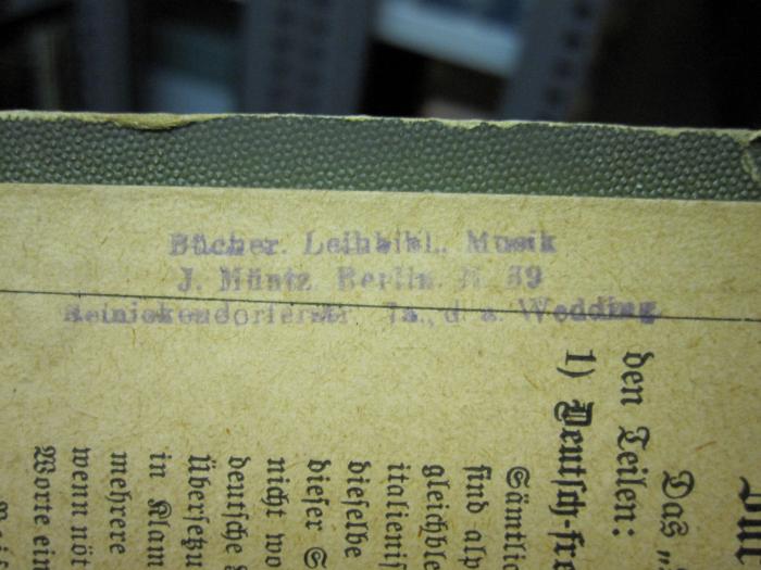 Sa 634: Welt-Sprachen-Lexikon (o.J.);D51 / 408 (Liehbibliothek J. Müntz (Berlin)), Stempel: Buchhändler, Name, Ortsangabe; 'Bücher. Leihbibl. Musik J. Müntz Berlin [...] 89 Reinickendorferstr. [7a ...] Wedding'. 