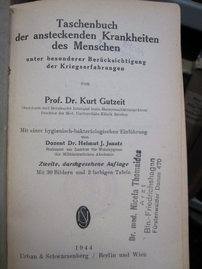 Kk 755 b: Taschenbuch der ansteckenden Krankheiten des Menschen (1944)