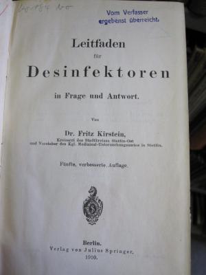 Ko 184 e: Leitfaden für Desinfektoren (1916)