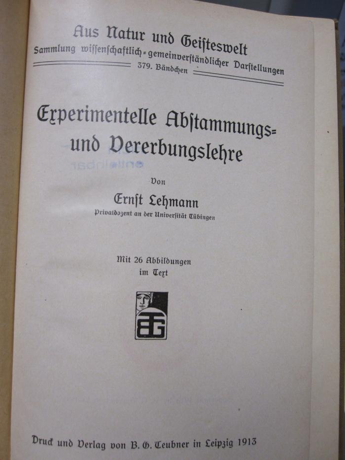 Kg 2068: Experimentelle Abstammungs- und Vererbungslehre (1913)