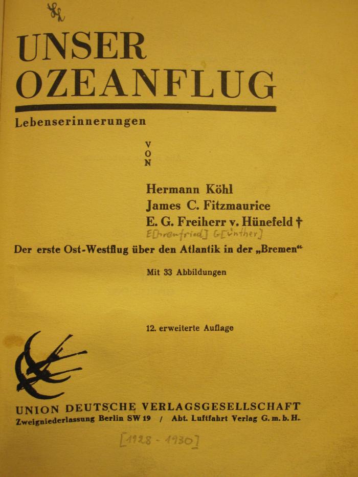 Mt 13 ab: Unser Ozeanflug : Lebenserinnerungen ([1930])
