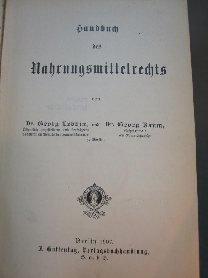 Ef 773: Handbuch des Nahrungsmittelrechts (1907)