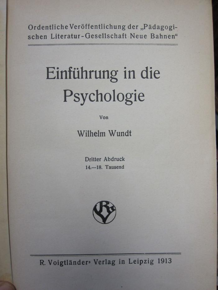VIII 1931 c: Einführung in die Psychologie (1913)