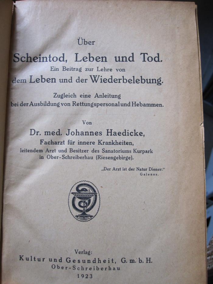 Ko 641: Über Scheintod,Leben und Tod (1923)