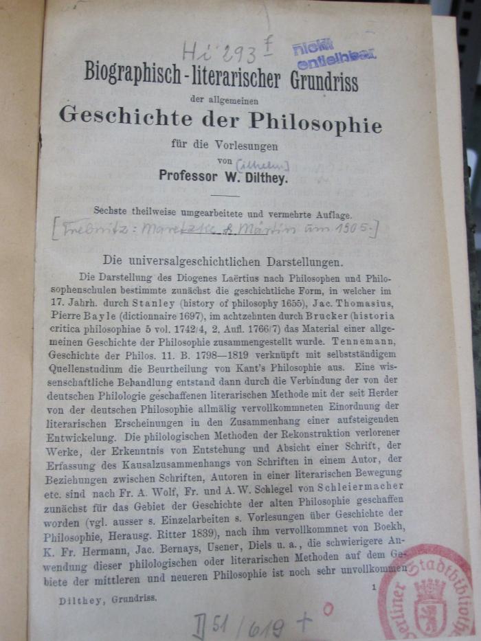 Hi 293 f: Biographisch-literarischer Grundriss der allgemeinen Geschichte der Philosophie ([1905])