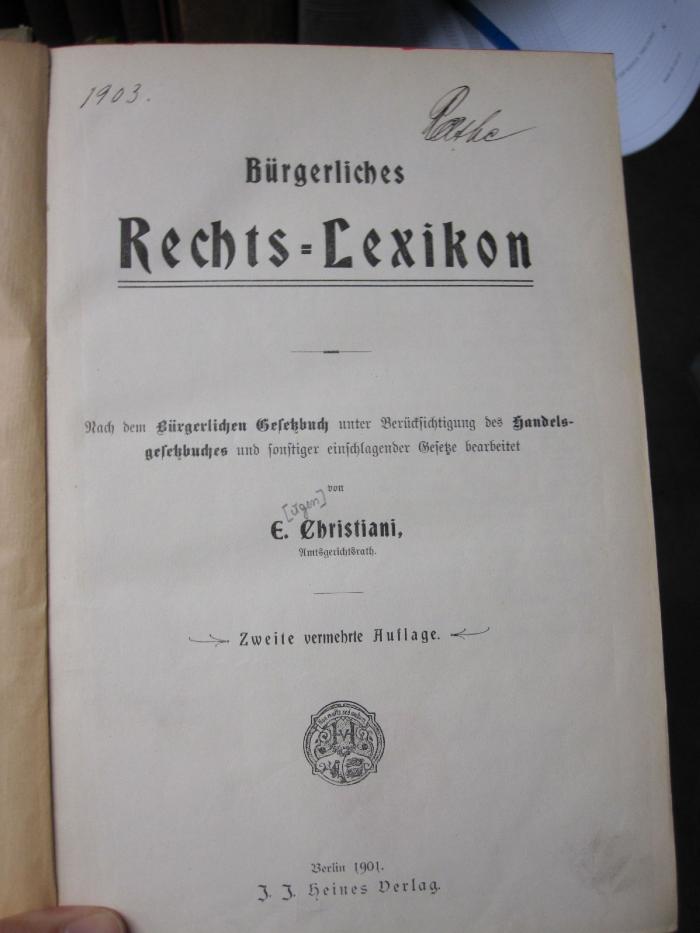 V 247 b: Bürgerliches Rechts-Lexikon (1901)