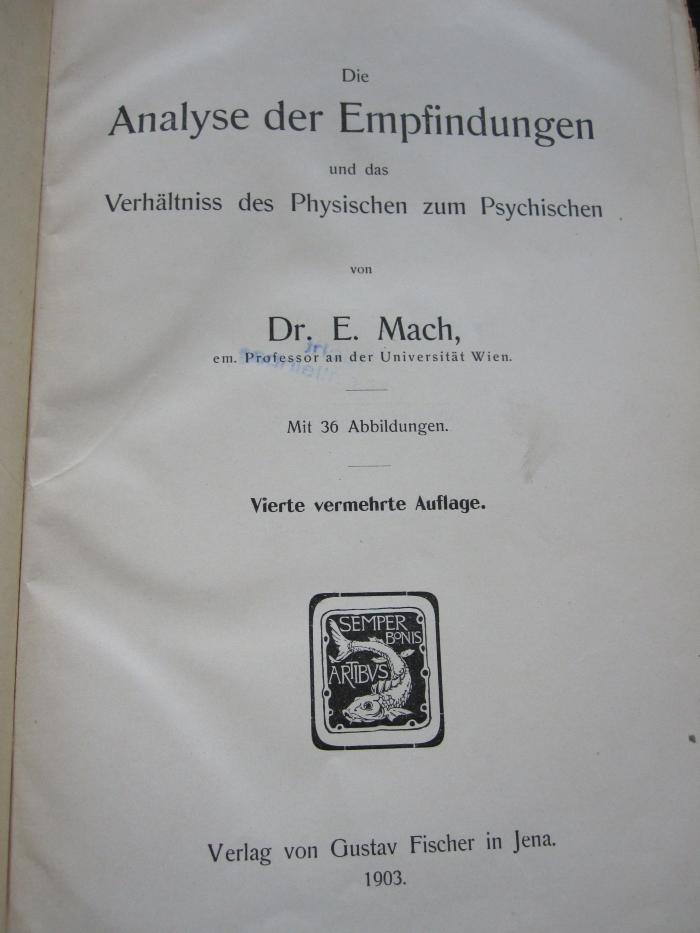 Hd 23 d: Die Analyse der Empfindungen und das Verhältnis des Physischen zum Psychischen (1903)