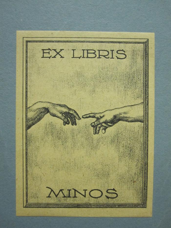 IX 98 13: Geheimnisse der Rechenkünstler (1913);D51 / 847 (Simon, [?] (1)), Etikett: Exlibris, Name, Abbildung; 'Ex Libris Minos'.  (Prototyp)