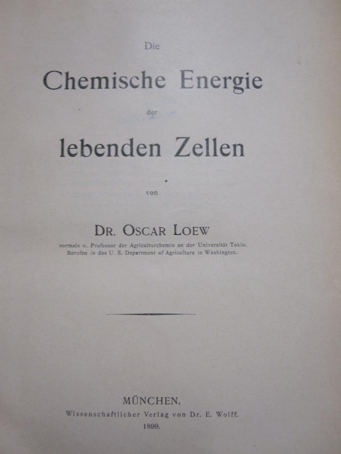 Kg 2090: Die Chemische Energie der lebenden Zellen (1899)