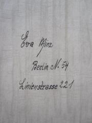 D51 / 779 (Minz, Eva), Von Hand: Autogramm, Ortsangabe; 'Eva Minz
Berlin N. 54 
Linienstrasse 221'. 