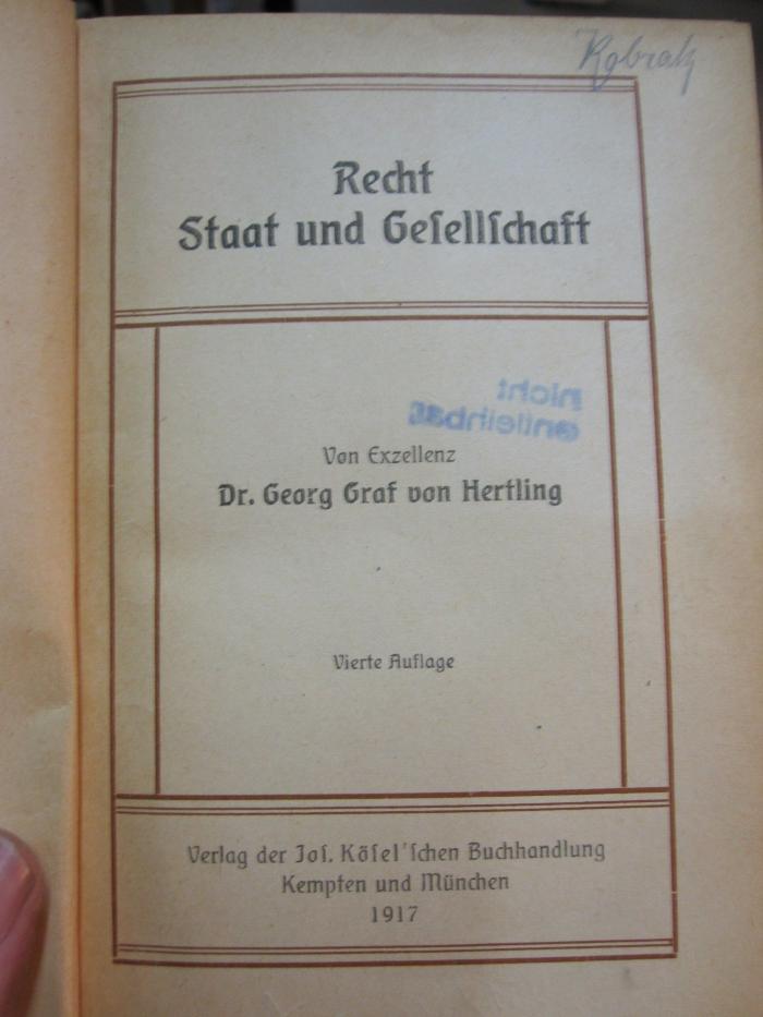Ea 258 d: Recht, Staat und Gesellschaft (1917)