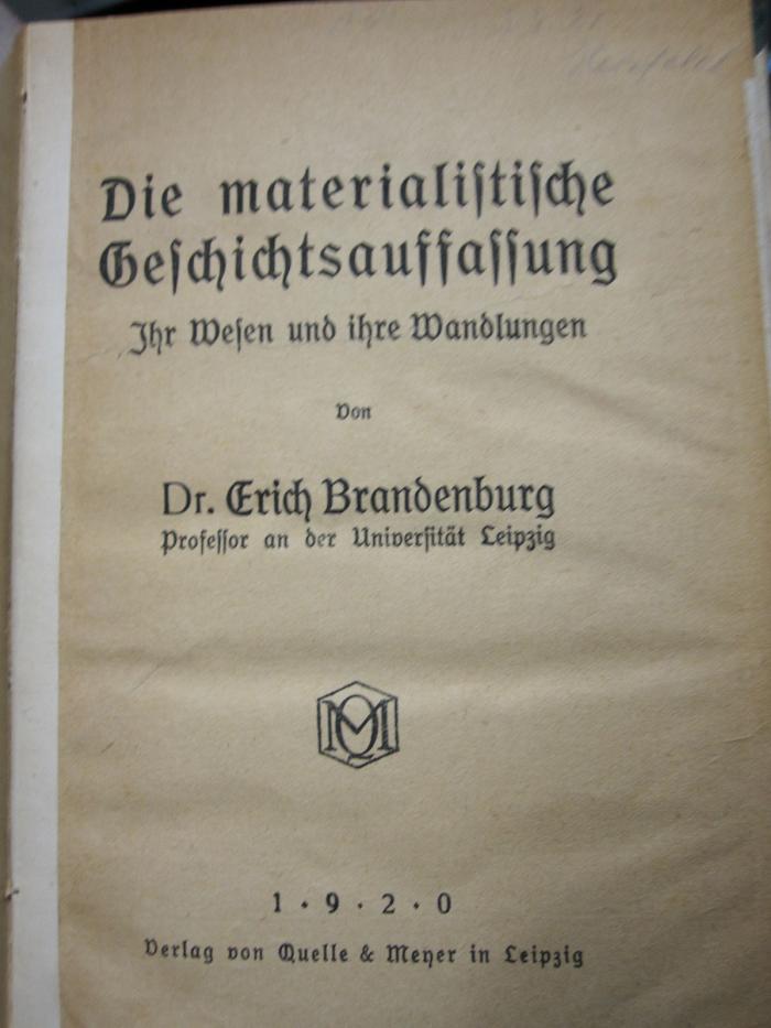 I 37213: Die materialistische Geschichtsauffassung (1920)