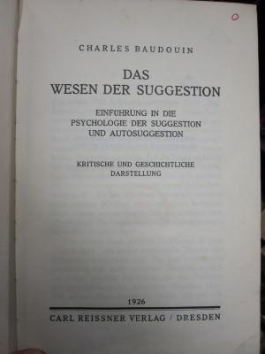 VIII 3048 4.Ex.: Wesen der Suggestion, Das (1926)